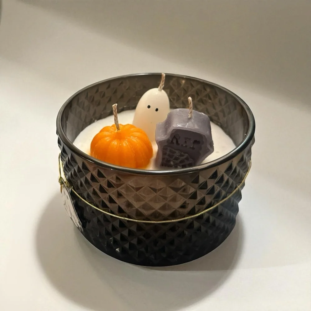 Cottagecore / Y2K Halloween Candle with Pumpkin, Ghost & Tombstone | NWT